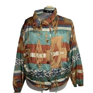 Andy Johns Women’s Vintage Aztec Print Bomber Windbreaker Jacket size L